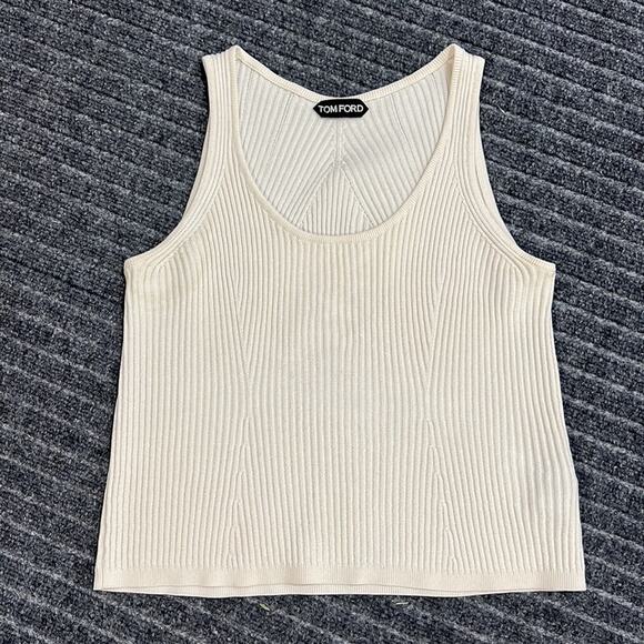 TOM FORD Womens Silk Sleeveless Ribbed Crop Top Size XS in Ivory - Picture 5 of 7
